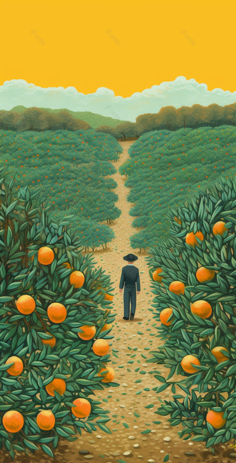 园丁二十四节气芒种水果成熟橙子橘子园林丰收黄色浪漫插画,插画/手绘图,插画/手绘图库,插画/手绘图下载,插画/手绘